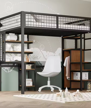 Metalen loft stapelbed met bureau en kledingkast 90x200 / 140x200