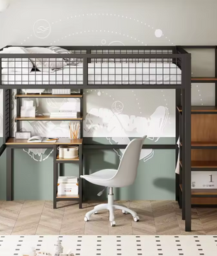 Metalen loft stapelbed met bureau en kledingkast 90x200 / 140x200