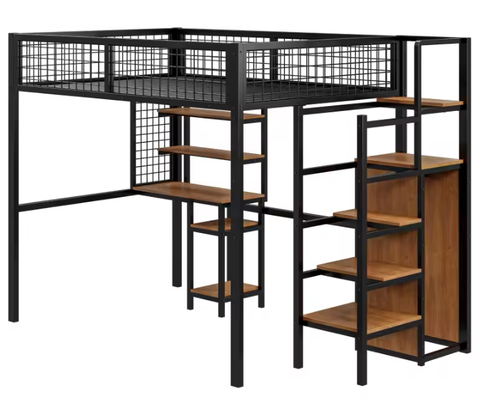 Metalen loft stapelbed met bureau en kledingkast 90x200 / 140x200