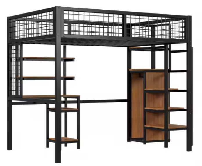 Metalen loft stapelbed met bureau en kledingkast 90x200 / 140x200