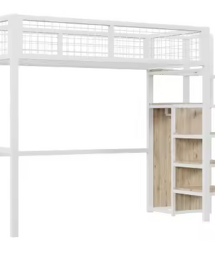 Metalen loft stapelbed met bureau en kledingkast 90x200/140x200