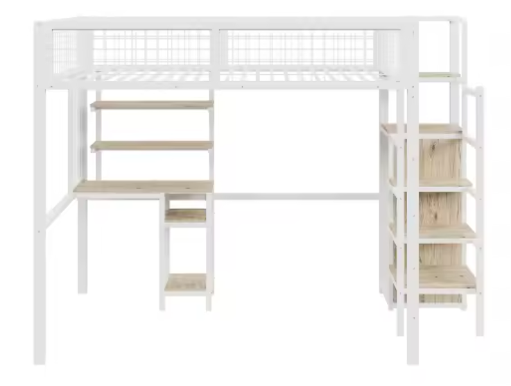 Metalen loft stapelbed met bureau en kledingkast 90x200 / 140x200