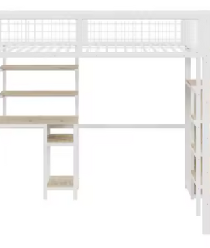 Metalen loft stapelbed met bureau en kledingkast 90x200/140x200