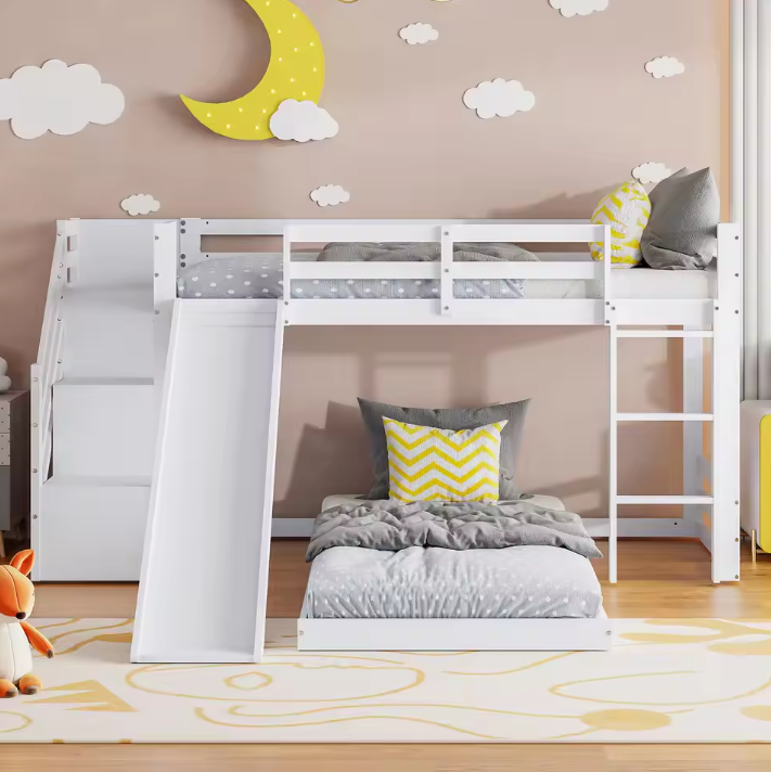 Stapelbed met Glijbaan en Ladder 90 × 200 cm – Mezzanine Kinderbed met Valbeveiliging