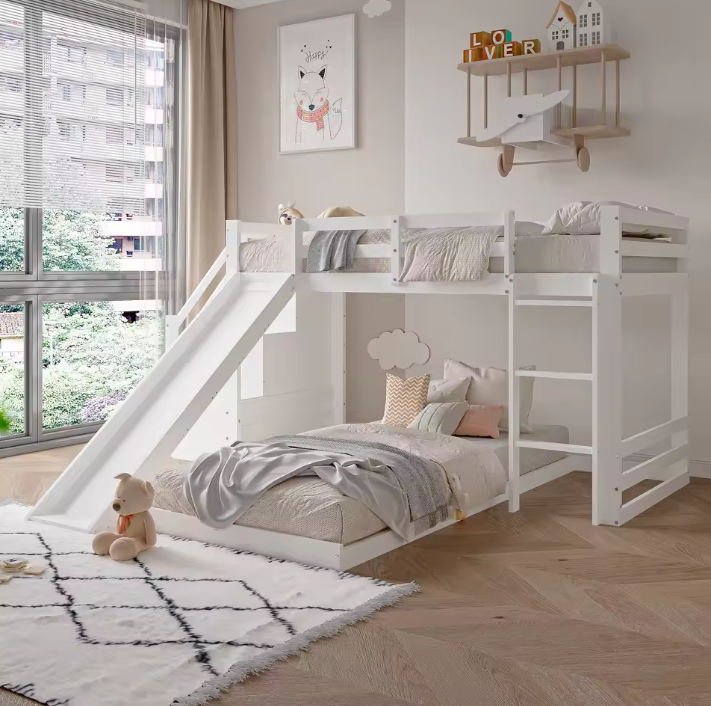 Stapelbed met Glijbaan en Ladder 90 × 200 cm – Mezzanine Kinderbed met Valbeveiliging