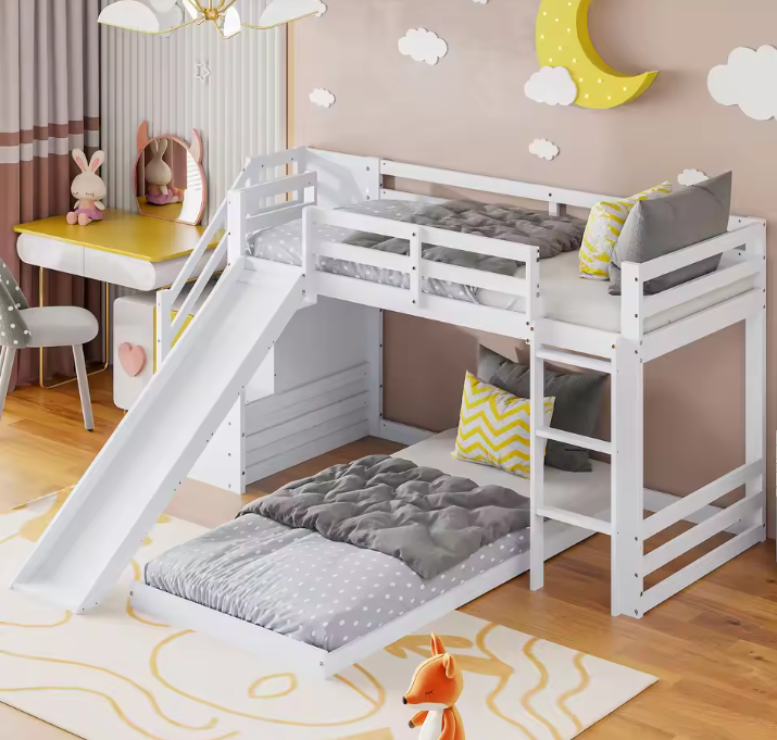 Stapelbed met Glijbaan en Ladder 90 × 200 cm – Mezzanine Kinderbed met Valbeveiliging