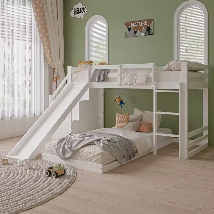 Stapelbed met Glijbaan en Ladder 90 × 200 cm – Mezzanine Kinderbed met Valbeveiliging