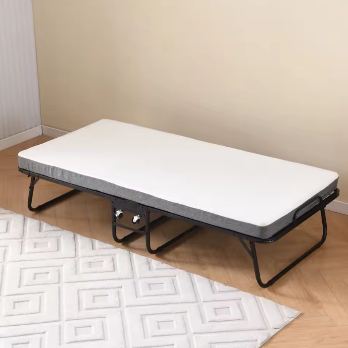 Opklapbed 90 × 190 cm met Wielen en 10 cm Traagschuimmatras – Opvouwbaar Logeerbed