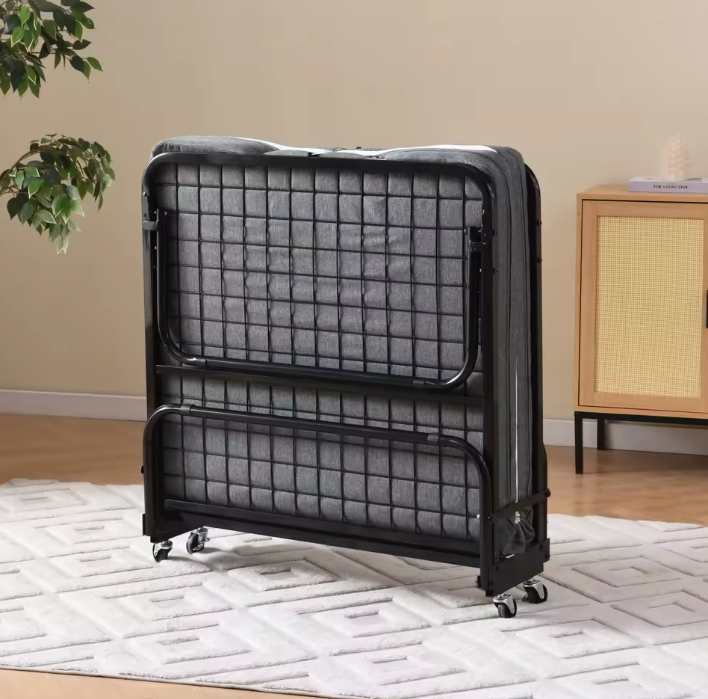 Opklapbed 90 × 190 cm met Wielen en 10 cm Traagschuimmatras – Opvouwbaar Logeerbed