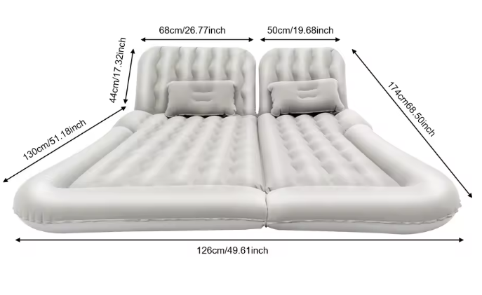Universeel Opblaasbaar Auto Luchtbed 174 × 126 cm – Opvouwbare Matras met Pomp en Kussens