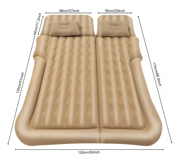 Universeel Opblaasbaar Auto Luchtbed 174 × 126 cm – Opvouwbare Matras met Pomp en Kussens