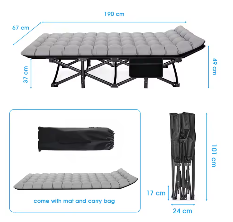 Opvouwbaar Campingbed voor Volwassenen – Draagbaar Heavy Duty Kampeerbed 200 kg