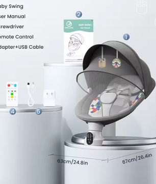Elektrische Babyschommel met Bluetooth, Afstandsbediening en Timer – Comfortabele Babyschommelstoel Donkergrijs