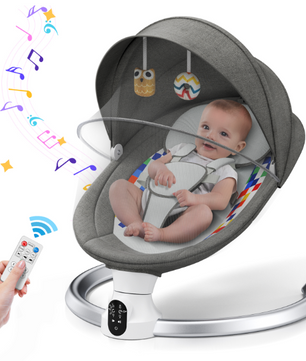 Elektrische Babyschommel met Bluetooth, Afstandsbediening en Timer – Comfortabele Babyschommelstoel Donkergrijs