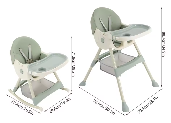 3-in-1 Kinderstoel met Tafel, Wielen en Verwijderbaar Dienblad – Opvouwbaar en Comfortabel