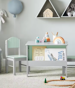 Kindertafel met Stoelen en Opbergplank – Kinderzitgroep voor Spelen en Leren, Lichtgrijs
