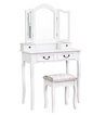 Vintage Make-uptafel met Ronde Spiegel en Kruk, 3 Lades, Luxe Uitvoering