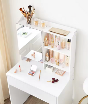 Minimalistische Make-uptafel met Spiegel, Lades en Verstelbare Vakken, 70 cm