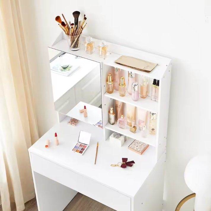 Minimalistische Make-uptafel met Spiegel, Lades en Verstelbare Vakken, 70 cm