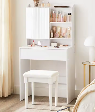 Minimalistische Make-uptafel met Spiegel, Lades en Verstelbare Vakken, 70 cm