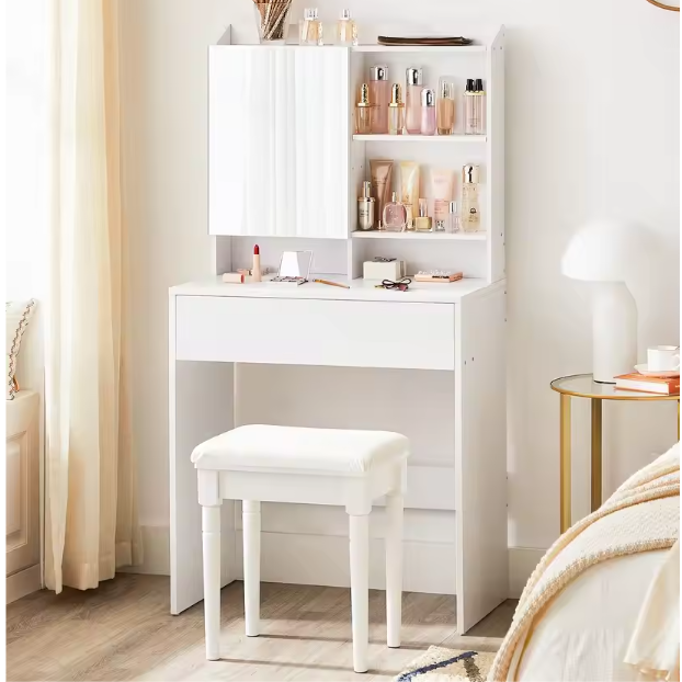 Minimalistische Make-uptafel met Spiegel, Lades en Verstelbare Vakken, 70 cm
