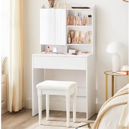 Minimalistische Make-uptafel met Spiegel, Lades en Verstelbare Vakken, 70 cm