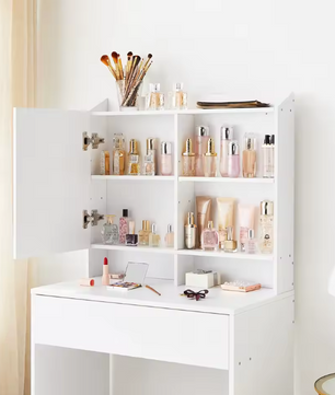 Minimalistische Make-uptafel met Spiegel, Lades en Verstelbare Vakken, 70 cm