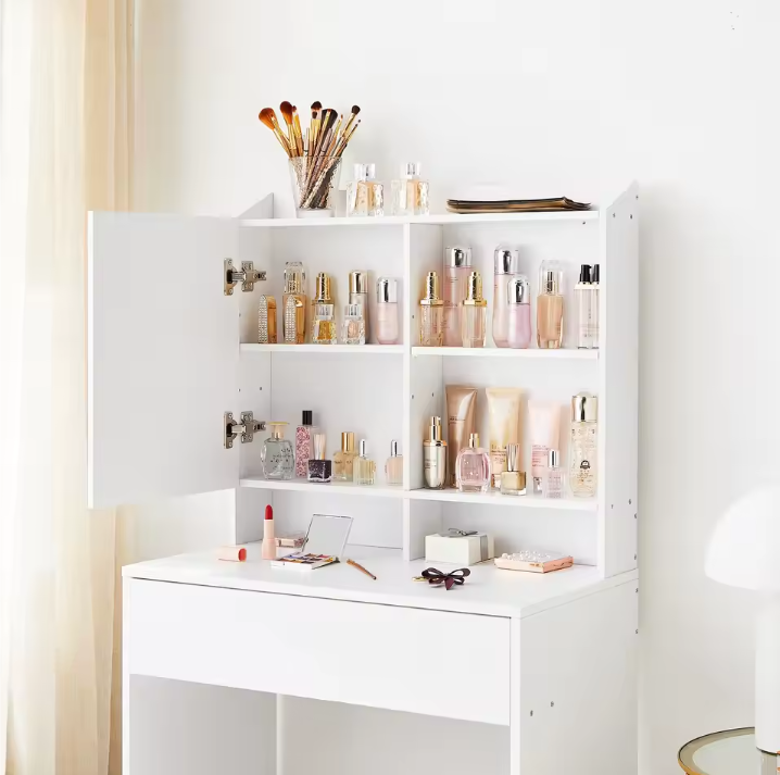 Minimalistische Make-uptafel met Spiegel, Lades en Verstelbare Vakken, 70 cm