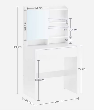 Minimalistische Make-uptafel met Spiegel, Lades en Verstelbare Vakken, 70 cm