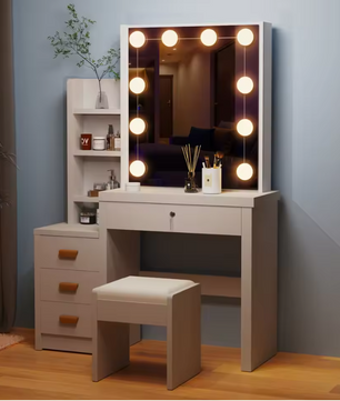 Make-uptafel met Schuifspiegel, 10 LED Lampen, Lades en Opbergvakken