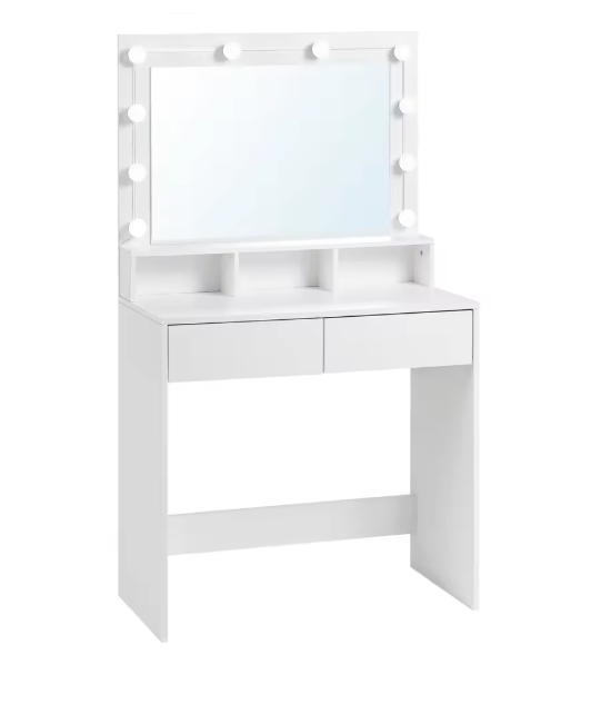 Make-uptafel met Spiegel en Verstelbare LED Verlichting, Lades en Opbergvakken