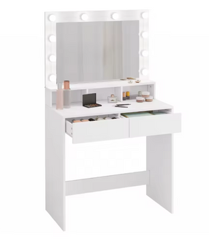 Make-uptafel met Spiegel en Verstelbare LED Verlichting, Lades en Opbergvakken