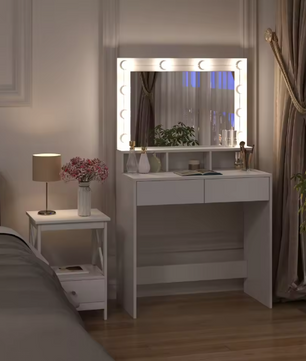 Make-uptafel met Spiegel en Verstelbare LED Verlichting, Lades en Opbergvakken