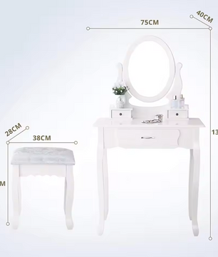 Moderne Make-uptafel met LED Spiegel, 5 Lades, Opbergvakken en Kruk