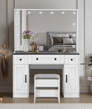 Moderne Make-uptafel met LED Spiegel, Verstelbare Verlichting en Lades