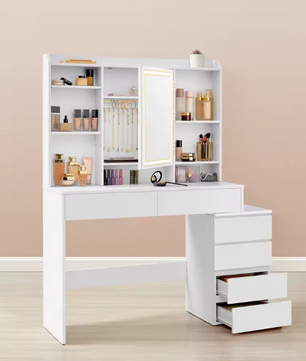 Moderne Make-uptafel met LED Spiegel, Verstelbare Verlichting en Lades