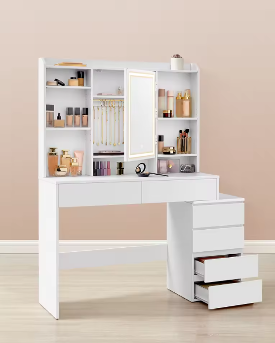 Moderne Make-uptafel met LED Spiegel, Verstelbare Verlichting en Lades