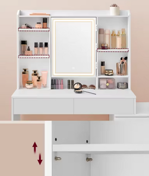 Moderne Make-uptafel met LED Spiegel, Verstelbare Verlichting en Lades