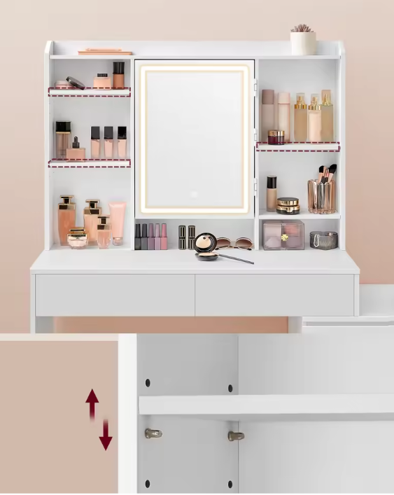 Moderne Make-uptafel met LED Spiegel, Verstelbare Verlichting en Lades