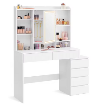 Moderne Make-uptafel met LED Spiegel, Verstelbare Verlichting en Lades