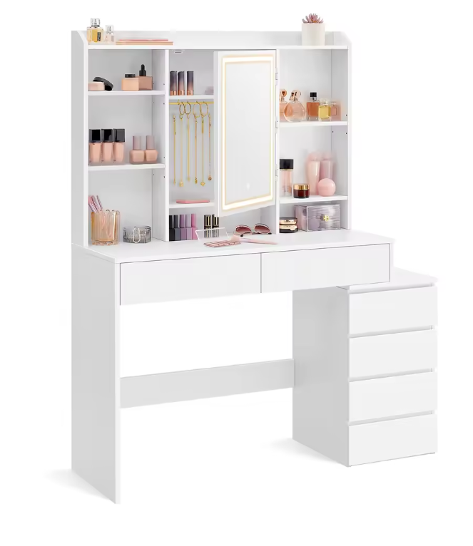 Moderne Make-uptafel met LED Spiegel, Verstelbare Verlichting en Lades