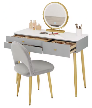 Moderne Make-uptafel met LED Spiegel, 3 Lades en Fluwelen Kruk