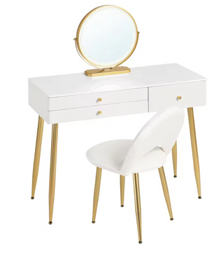 Moderne Make-uptafel met LED Spiegel, 3 Lades en Fluwelen Kruk
