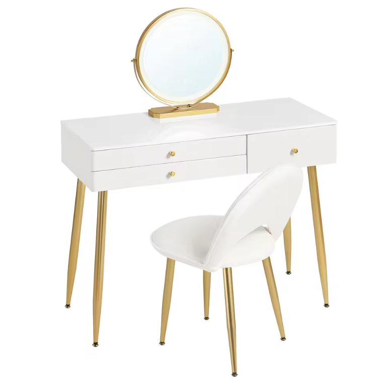 Moderne Make-uptafel met LED Spiegel, 3 Lades en Fluwelen Kruk