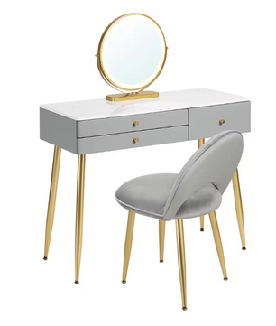 Moderne Make-uptafel met LED Spiegel, 3 Lades en Fluwelen Kruk