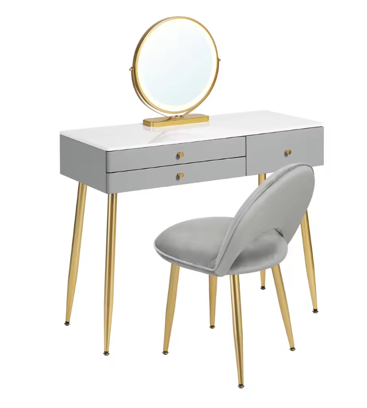 Moderne Make-uptafel met LED Spiegel, 3 Lades en Fluwelen Kruk
