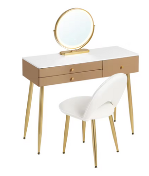 Moderne Make-uptafel met LED Spiegel, 3 Lades en Fluwelen Kruk