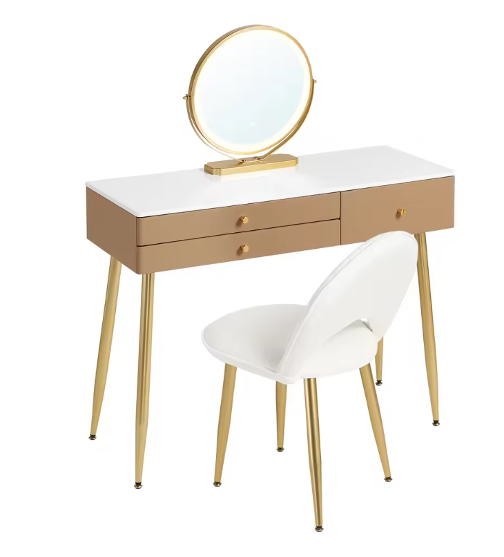 Moderne Make-uptafel met LED Spiegel, 3 Lades en Fluwelen Kruk