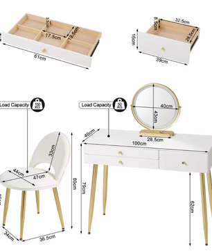Moderne Make-uptafel met LED Spiegel, 3 Lades en Fluwelen Kruk