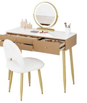Moderne Make-uptafel met LED Spiegel, 3 Lades en Fluwelen Kruk